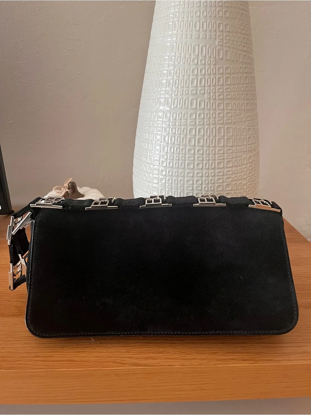 By Far Daisy Black Suede Shoulder Bag